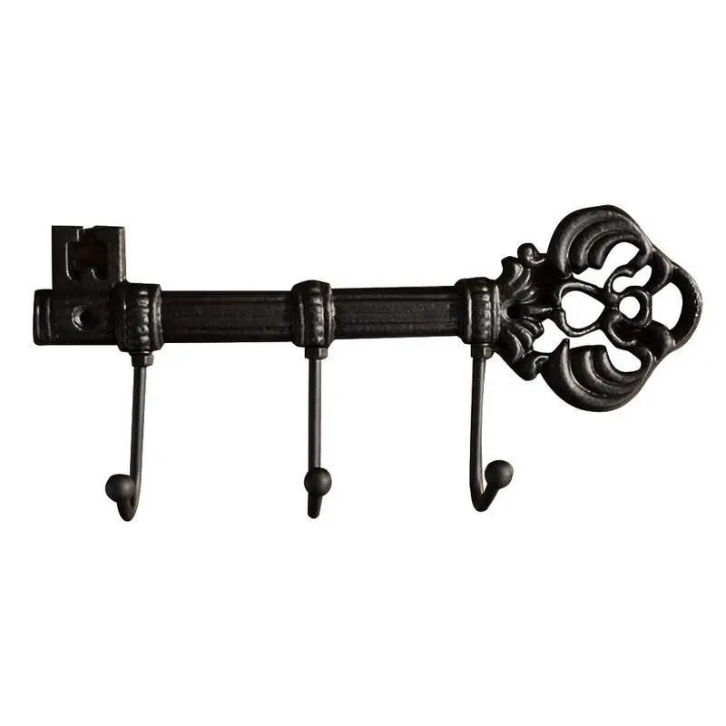 3 Hooks Cast Iron Key Shaped Rack Clothes Rack Robe Key Holder Wall Mounted Hat Hanger Kitchen Bathroom Wall Home Decoration