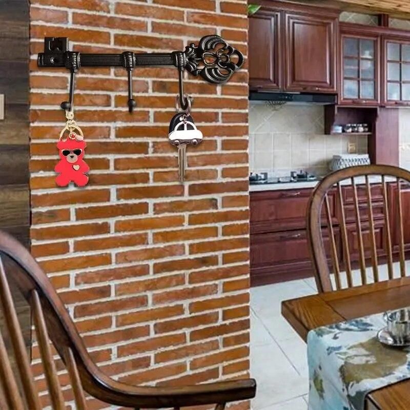 3 Hooks Cast Iron Key Shaped Rack Clothes Rack Robe Key Holder Wall Mounted Hat Hanger Kitchen Bathroom Wall Home Decoration