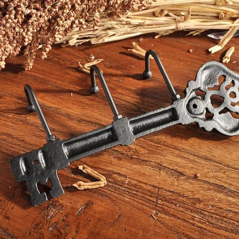 3 Hooks Cast Iron Key Shaped Rack Clothes Rack Robe Key Holder Wall Mounted Hat Hanger Kitchen Bathroom Wall Home Decoration