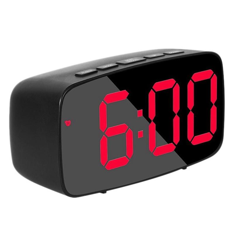 Smart Digital Alarm Clock BedsideRed LED Travel USB Desk Clock with 1224H Date Temperature Snooze for BedroomBlack