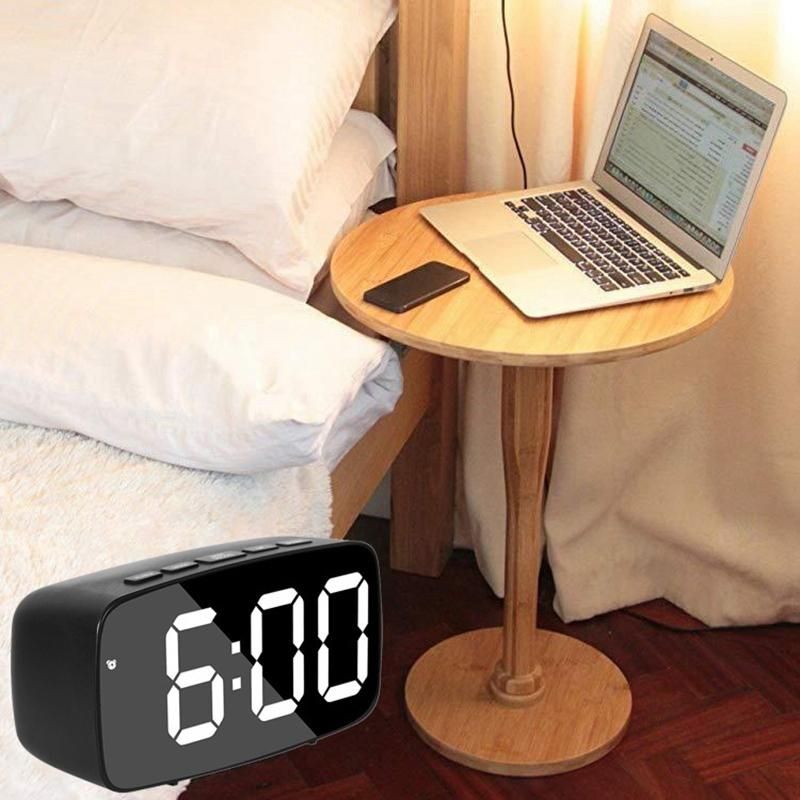 Smart Digital Alarm Clock BedsideRed LED Travel USB Desk Clock with 1224H Date Temperature Snooze for BedroomBlack