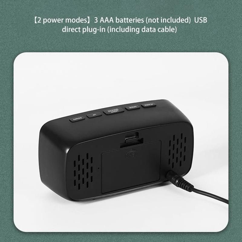 Smart Digital Alarm Clock BedsideRed LED Travel USB Desk Clock with 1224H Date Temperature Snooze for BedroomBlack