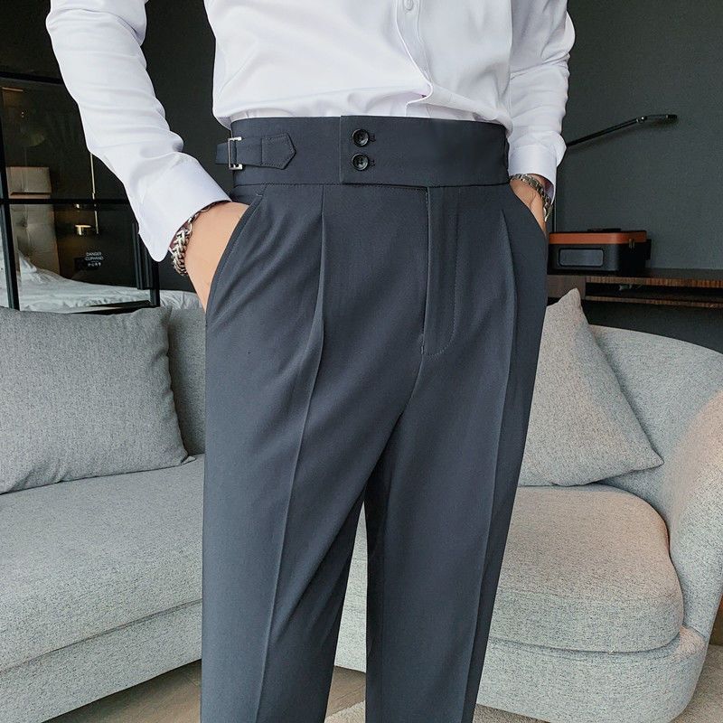 2021 British High-waist Pant Men Social Pant Traje Hombre Formal Dress Pants