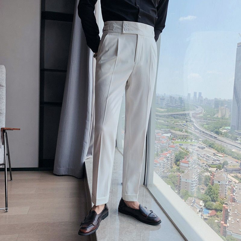 2021 British High-waist Pant Men Social Pant Traje Hombre Formal Dress Pants