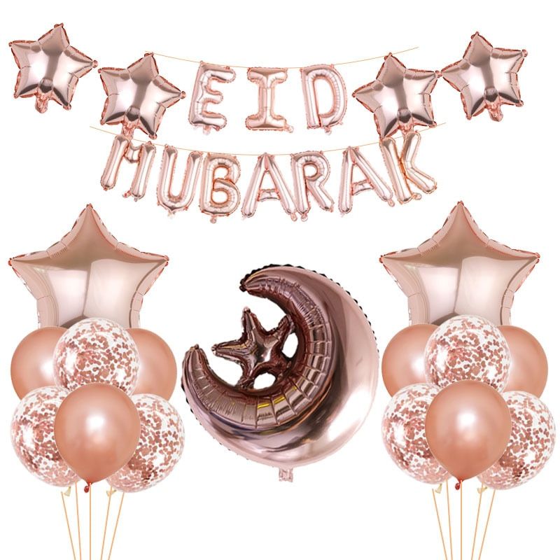 Eid Mubarak Balloons Ramadan Decoration For Home Moon Star Foil Balloon Muslim Aid Moubarak Kareem Festival Party Supplies 20pcs Rose Gold