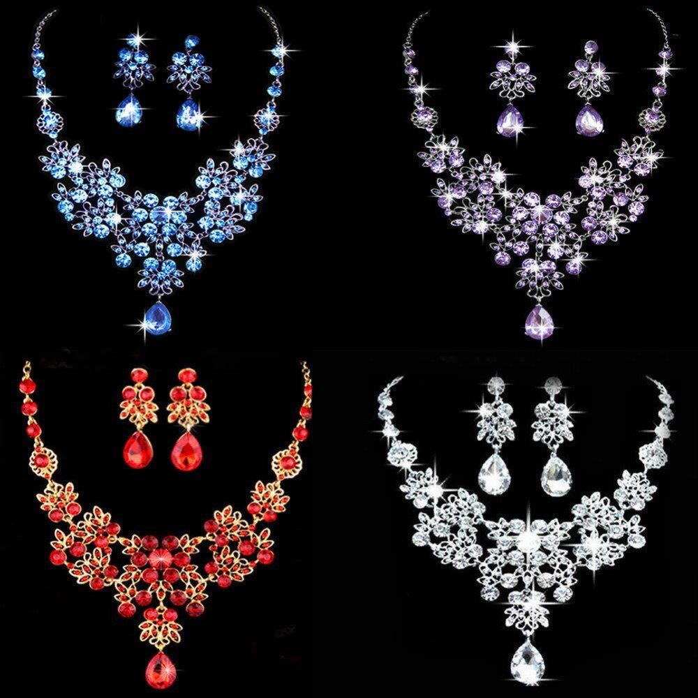 JAVRICK Bridal Wedding Party Jewelry Sets Crystal Rhinestone Pendant Necklace & Earrings