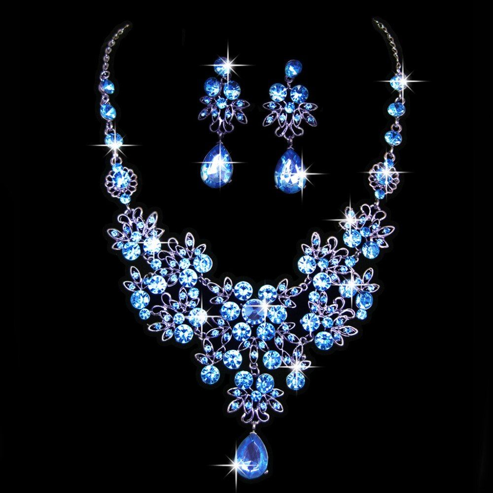 JAVRICK Bridal Wedding Party Jewelry Sets Crystal Rhinestone Pendant Necklace & Earrings