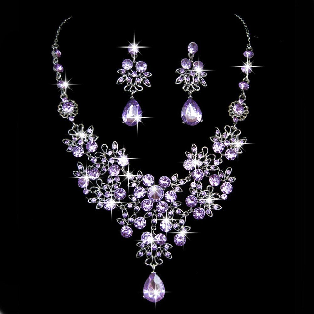 JAVRICK Bridal Wedding Party Jewelry Sets Crystal Rhinestone Pendant Necklace & Earrings