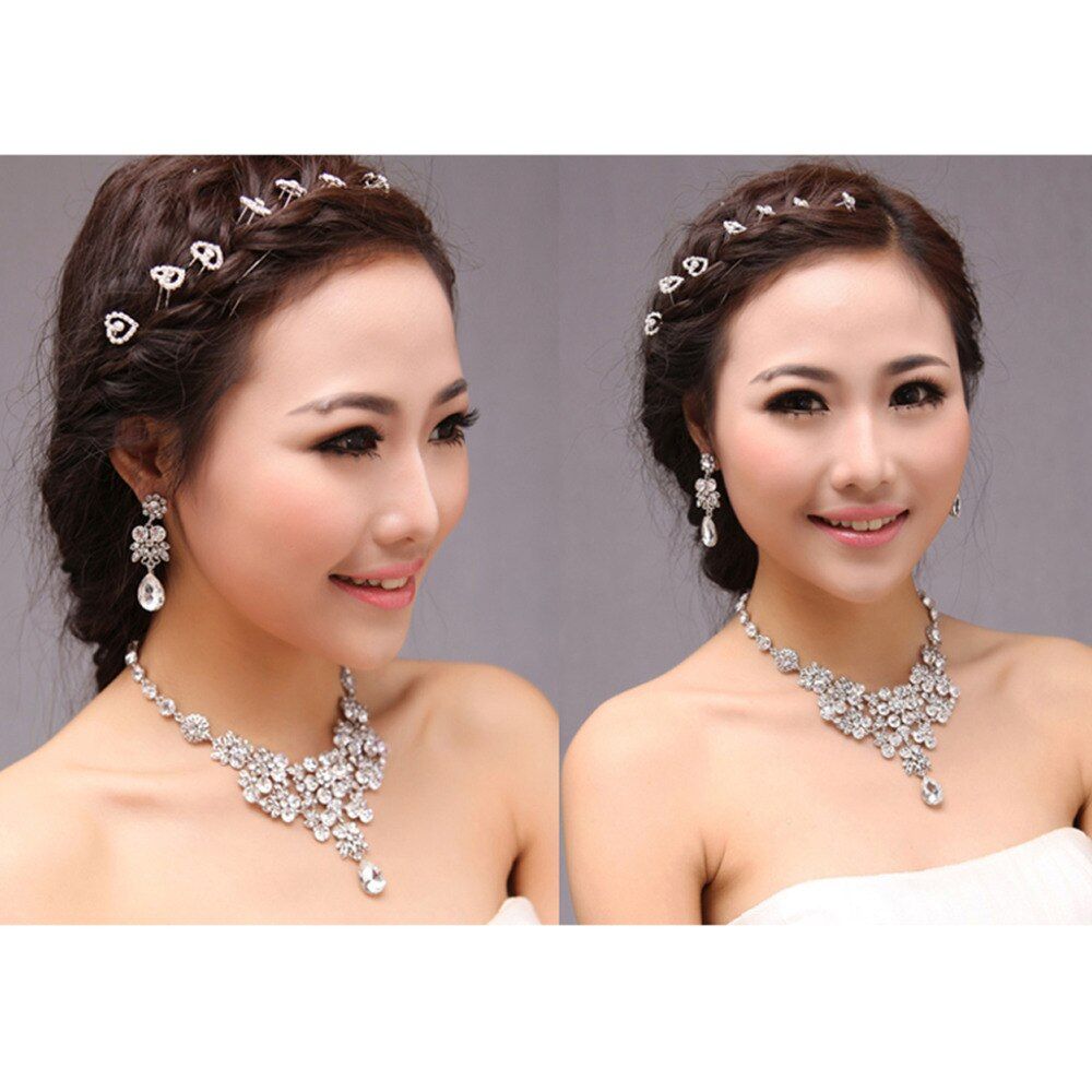 JAVRICK Bridal Wedding Party Jewelry Sets Crystal Rhinestone Pendant Necklace & Earrings