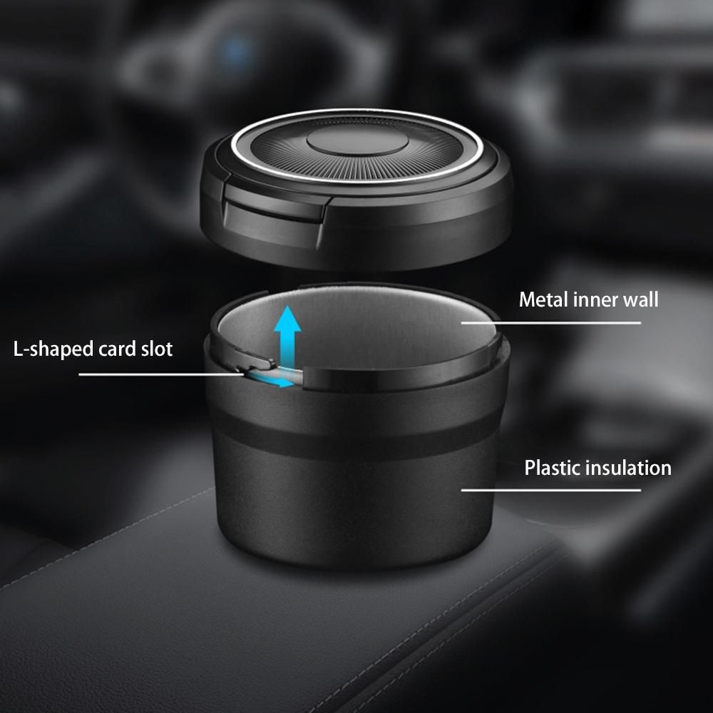 Portable Ashtray with LED Light Auto Moke Cup Holder Ash Tray for Car Smokeless Ashtrays Car Accessories,Black