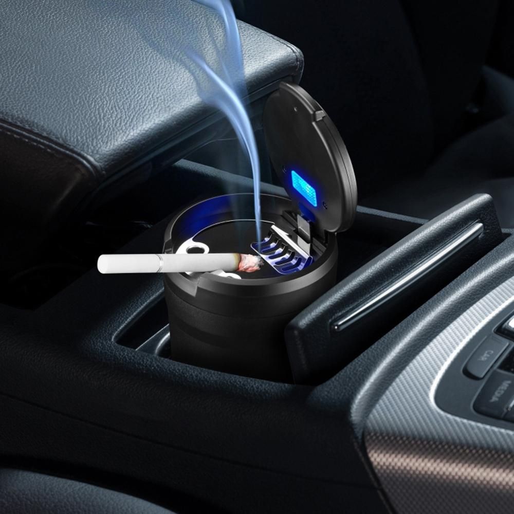 Portable Ashtray with LED Light Auto Moke Cup Holder Ash Tray for Car Smokeless Ashtrays Car Accessories,Black