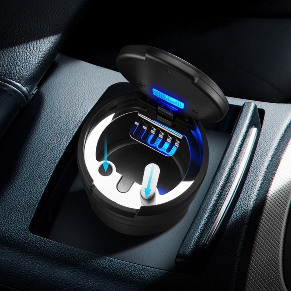 Portable Ashtray with LED Light Auto Moke Cup Holder Ash Tray for Car Smokeless Ashtrays Car Accessories,Black