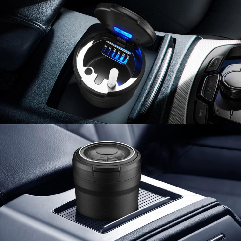 Portable Ashtray with LED Light Auto Moke Cup Holder Ash Tray for Car Smokeless Ashtrays Car Accessories,Black