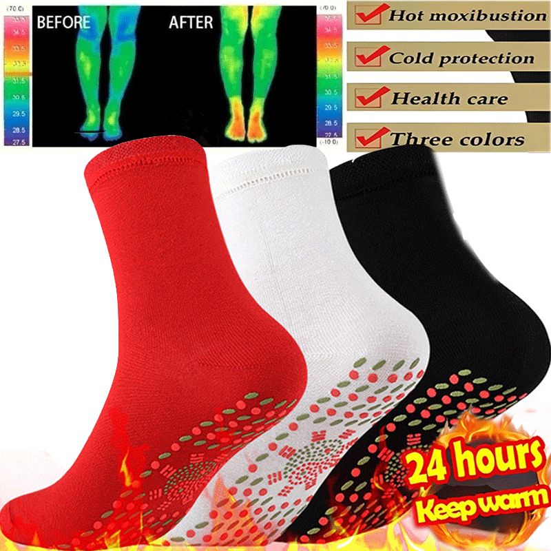 (Black)1 Pair Tourmaline Slimming Health Sock Winter Warm Thermal Self-Heating Sock Health Car SMA