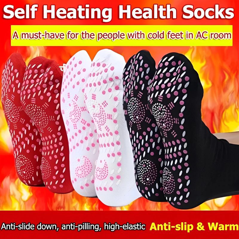 (Black)1 Pair Tourmaline Slimming Health Sock Winter Warm Thermal Self-Heating Sock Health Car SMA