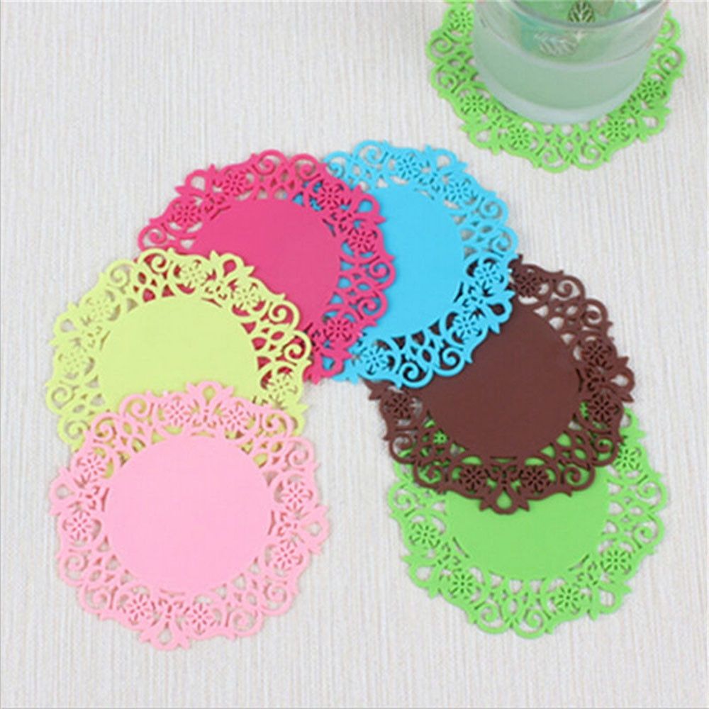 30 PCS Lace Flower Hot Coaster Silicone Cup Pad Slip Insulation Pad Cup Mat Pad Hot Drink Holder(Green)