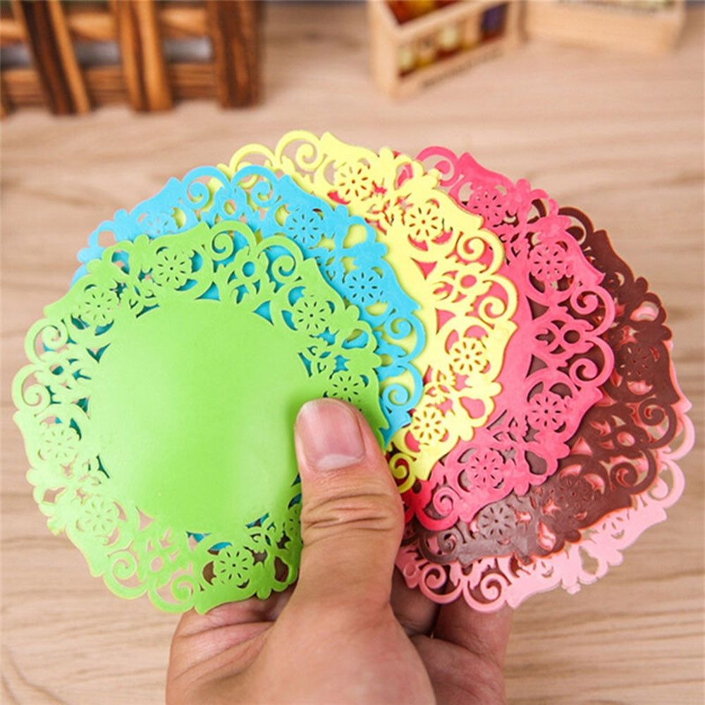 30 PCS Lace Flower Hot Coaster Silicone Cup Pad Slip Insulation Pad Cup Mat Pad Hot Drink Holder(Green)