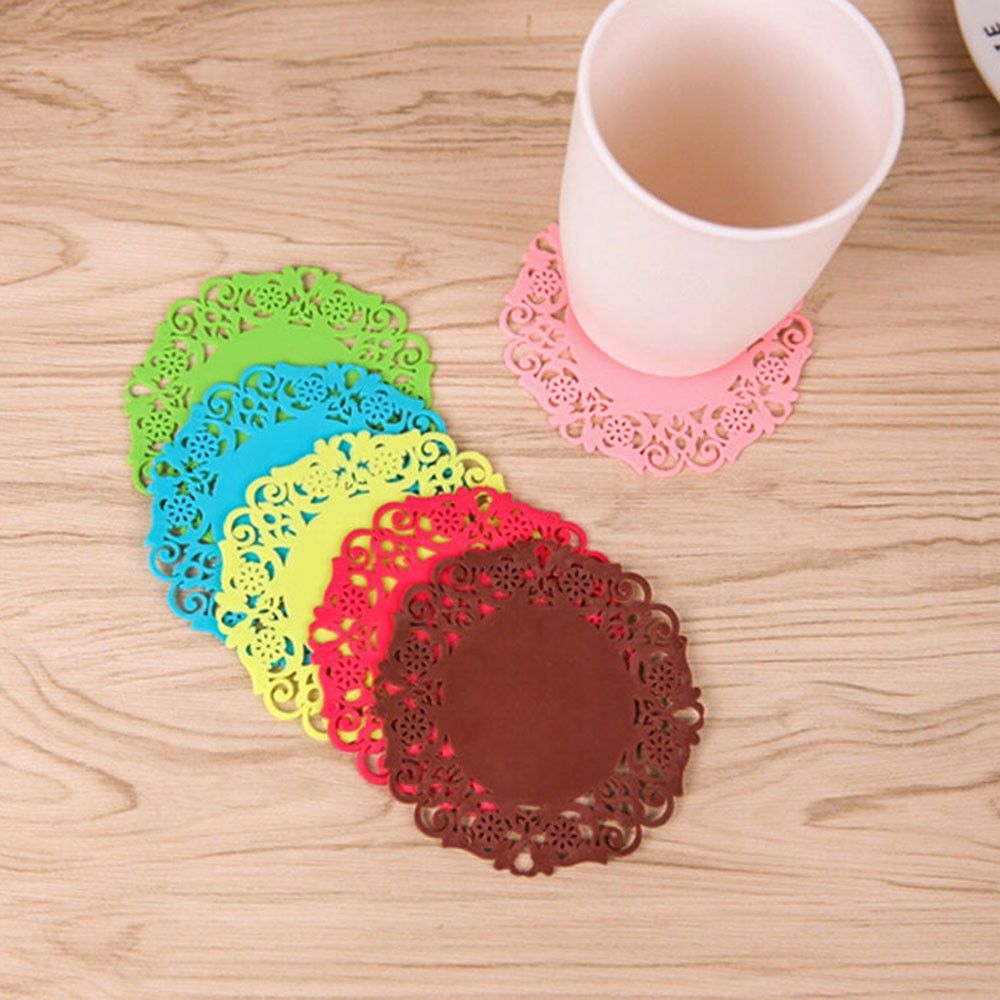 30 PCS Lace Flower Hot Coaster Silicone Cup Pad Slip Insulation Pad Cup Mat Pad Hot Drink Holder(Green)