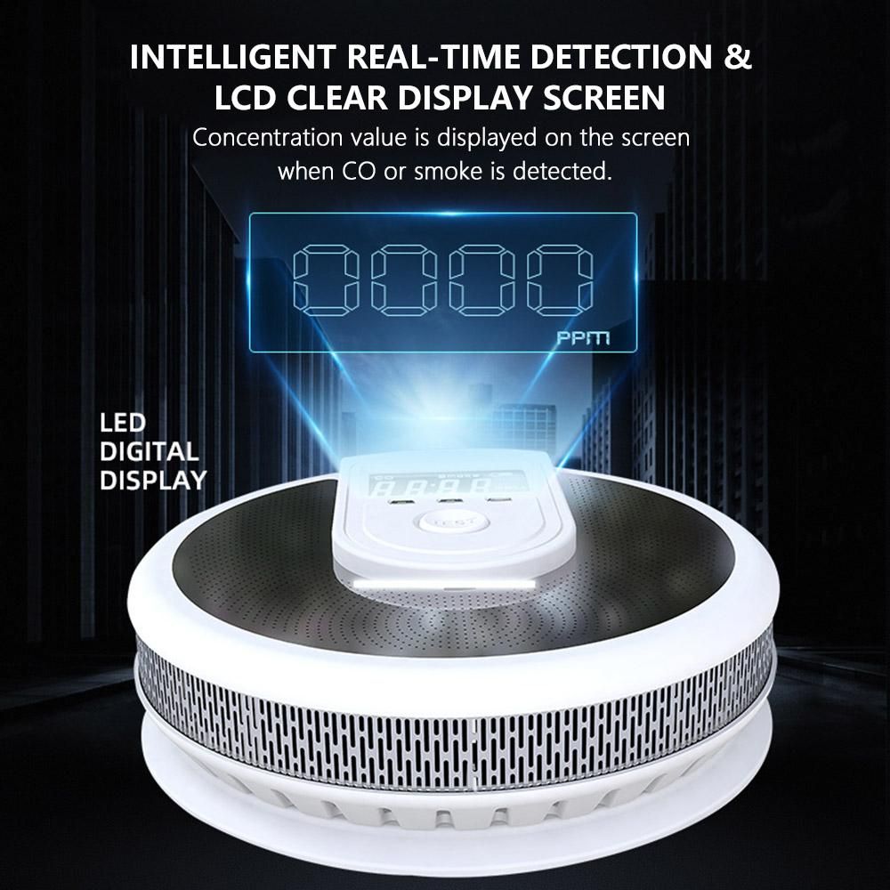 Combination Carbon Monoxide Smoke Detector Battery Operated Smoke CO Detector with LCD Display Human Voice Alarm