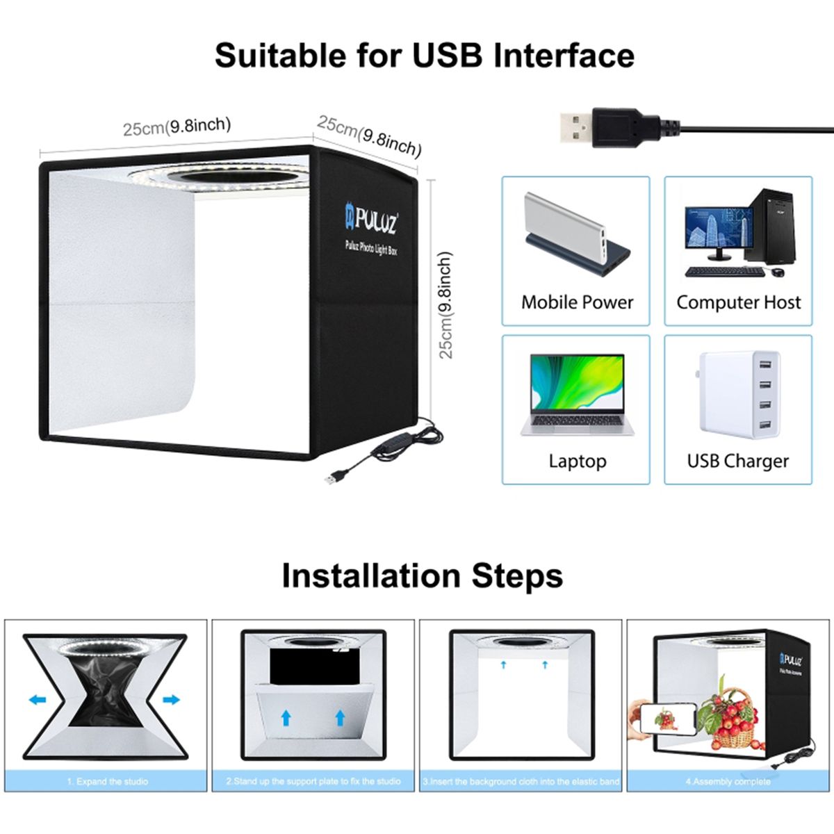 250mm Portable Folding Photography Light Box Ring