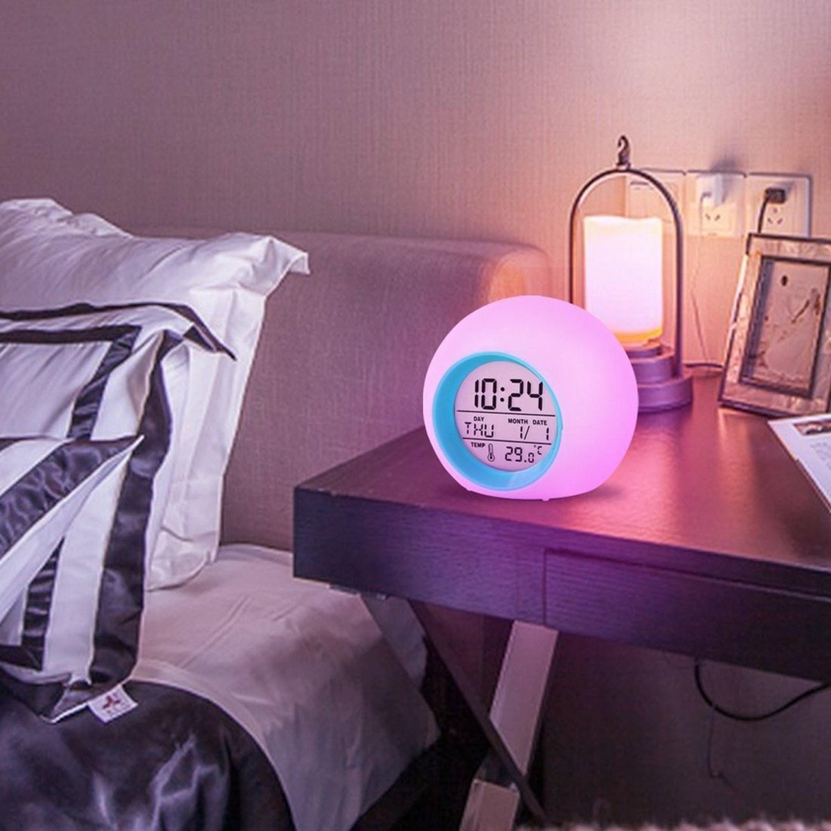 Digital Alarm Clock, 7 Color Night Light, Snooze, Temperature Detect for Kids, Boys and Girls Sleep Timer LED Display, 5 Ringing Tones Options (Blue)
