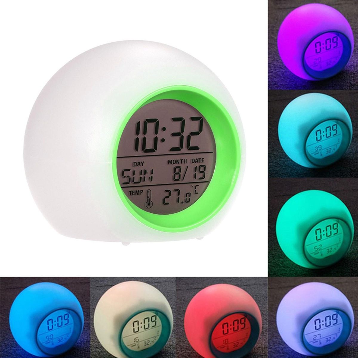 Digital Alarm Clock, 7 Color Night Light, Snooze, Temperature Detect for Kids, Boys and Girls Sleep Timer LED Display, 5 Ringing Tones Options (Blue)