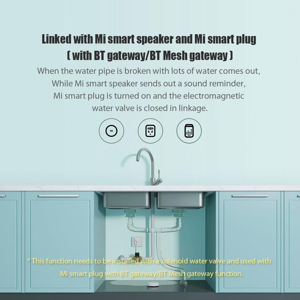 Xiaomi Water Sensor Smart App Leak and Drip Alert Leak Detector Flood Sensor Alarm BT Water Detector App Alerts Easy to Install Remote Waterproof Leak Sensor Used with Other Mi Smart Products Equipped with BT Mesh Gateway  SJ