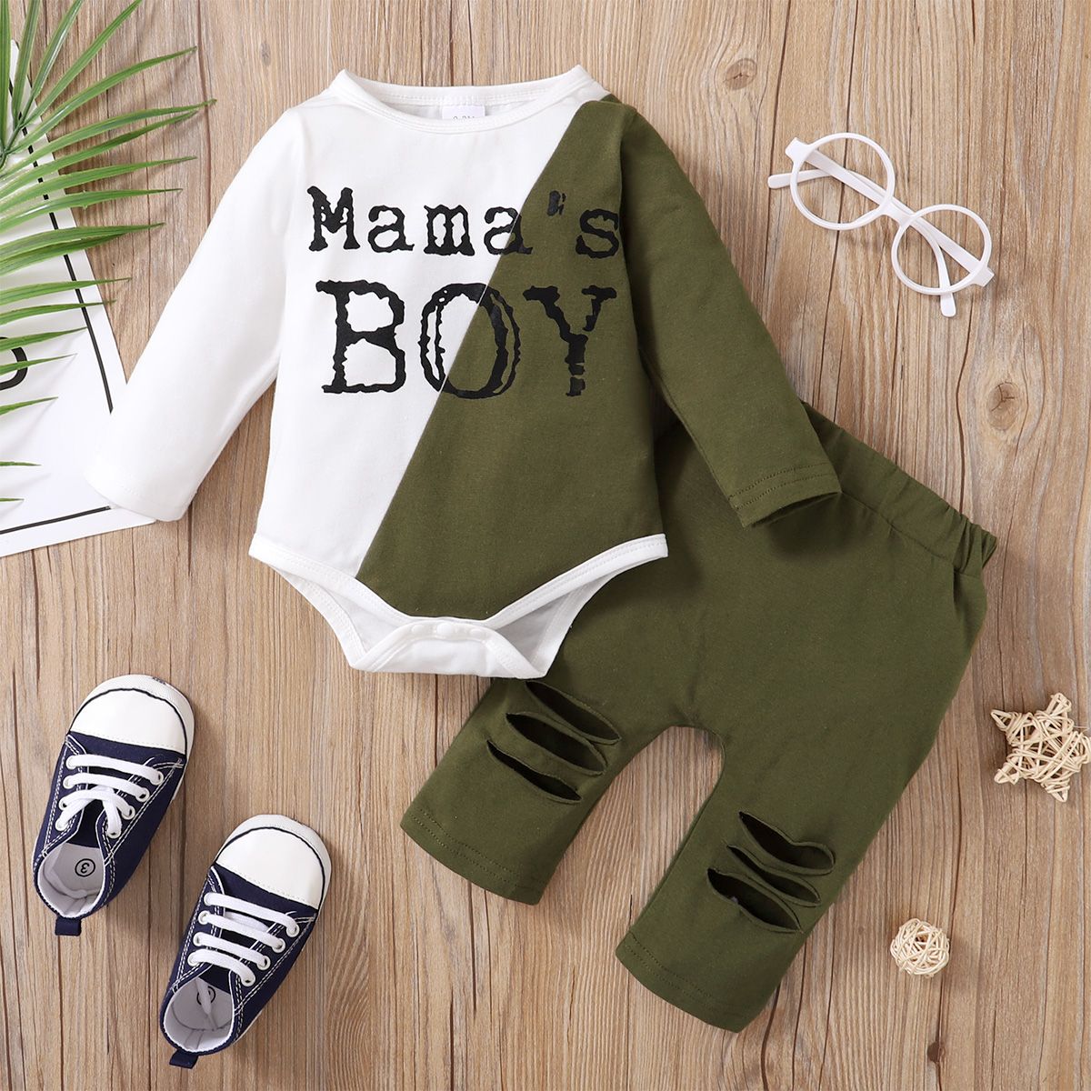 0-18 Months Newborn Baby Boy MAMA's BOY Print Bodysuit+Pants
