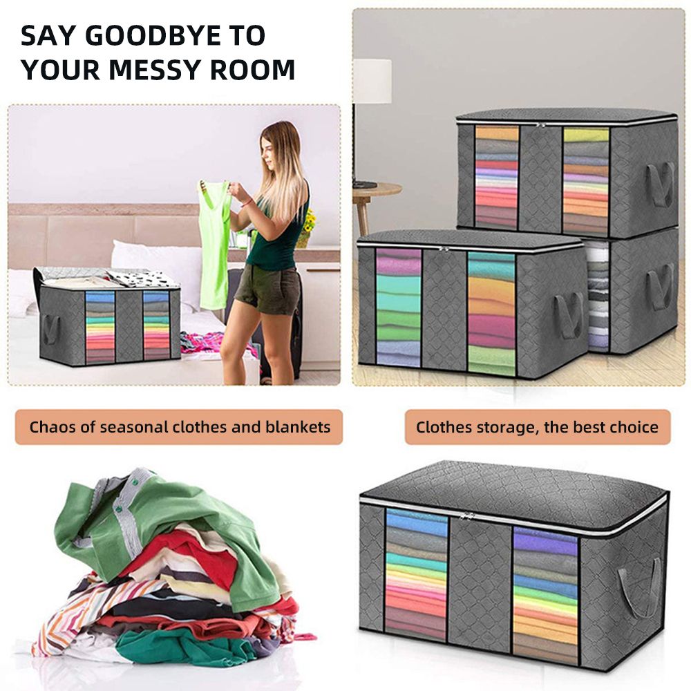 3PCS 60*43*35CM 90L Foldable Clothes Storage Bag Organizer