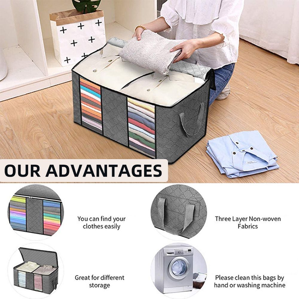 3PCS 60*43*35CM 90L Foldable Clothes Storage Bag Organizer