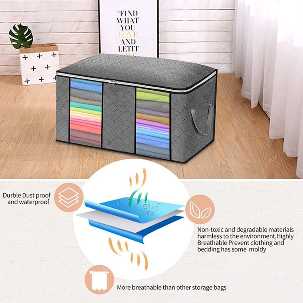 3PCS 60*43*35CM 90L Foldable Clothes Storage Bag Organizer
