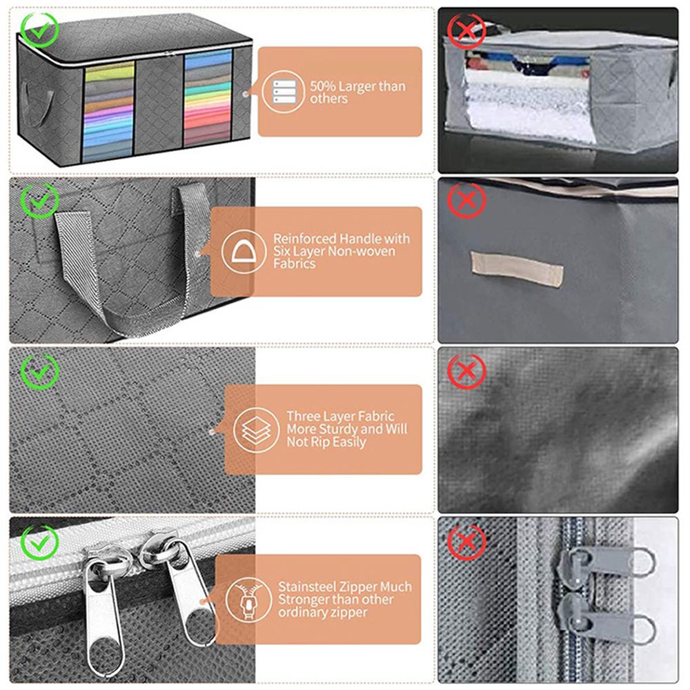 3PCS 60*43*35CM 90L Foldable Clothes Storage Bag Organizer