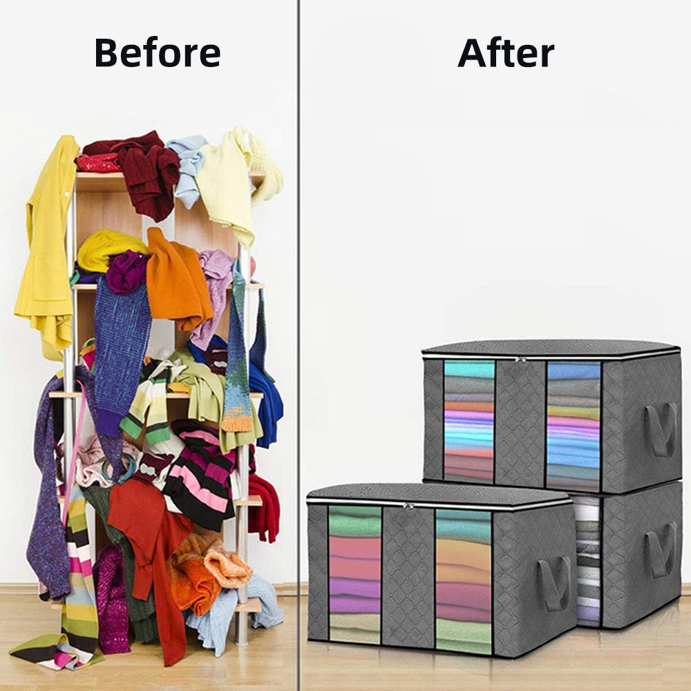 3PCS 60*43*35CM 90L Foldable Clothes Storage Bag Organizer