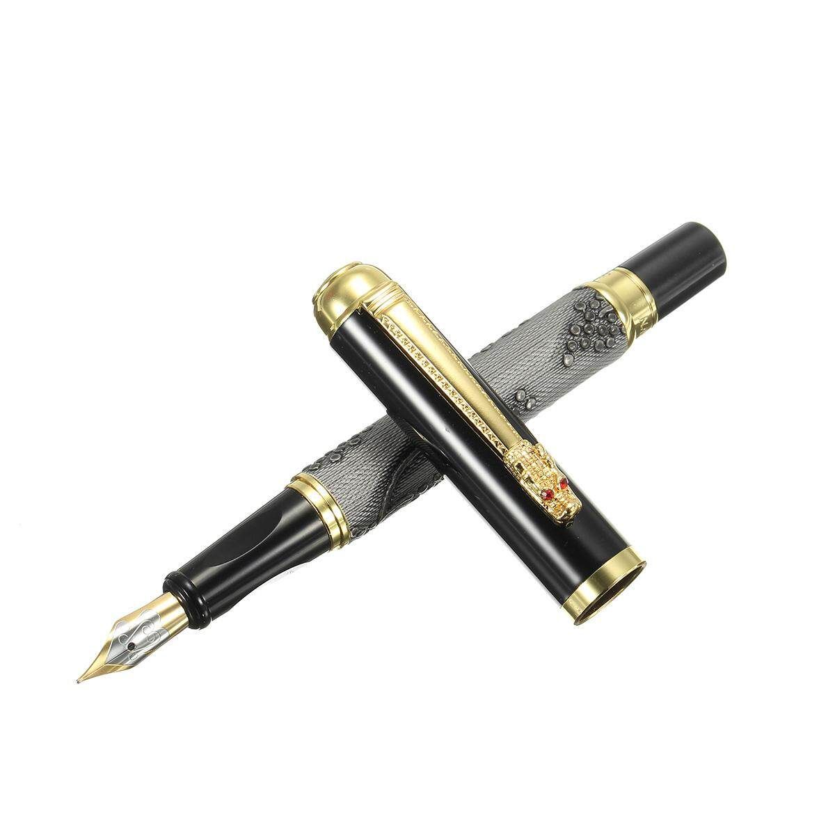 Fountain Pen Grey With Gold Dragon Clip Calligraphy Nib Fine Luxury Writing Pen Grey