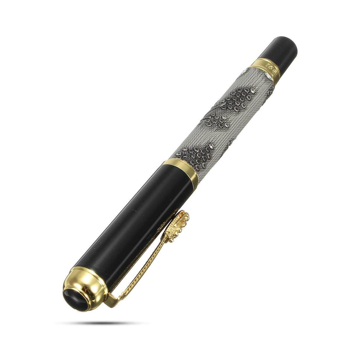 Fountain Pen Grey With Gold Dragon Clip Calligraphy Nib Fine Luxury Writing Pen Grey