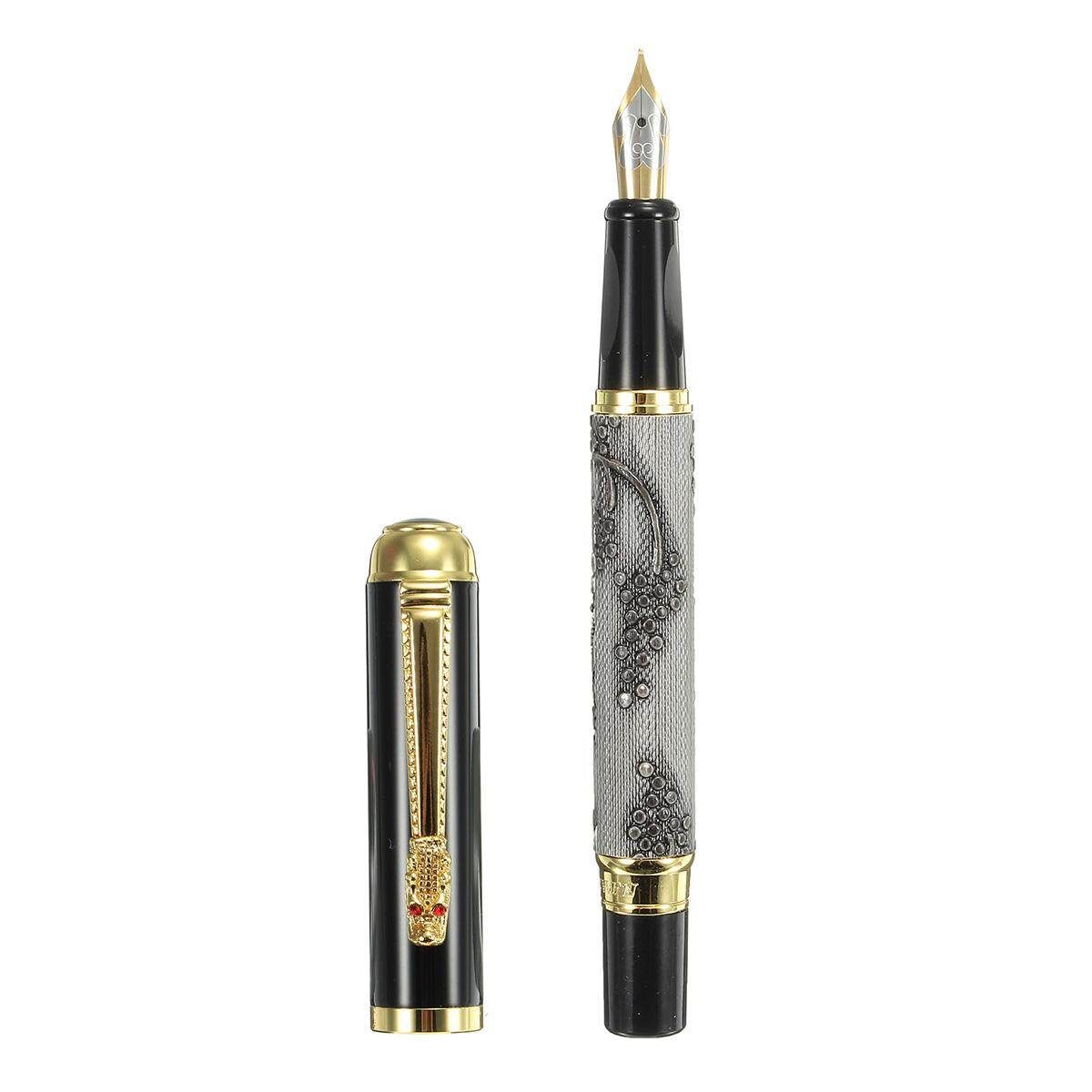 Fountain Pen Grey With Gold Dragon Clip Calligraphy Nib Fine Luxury Writing Pen Grey
