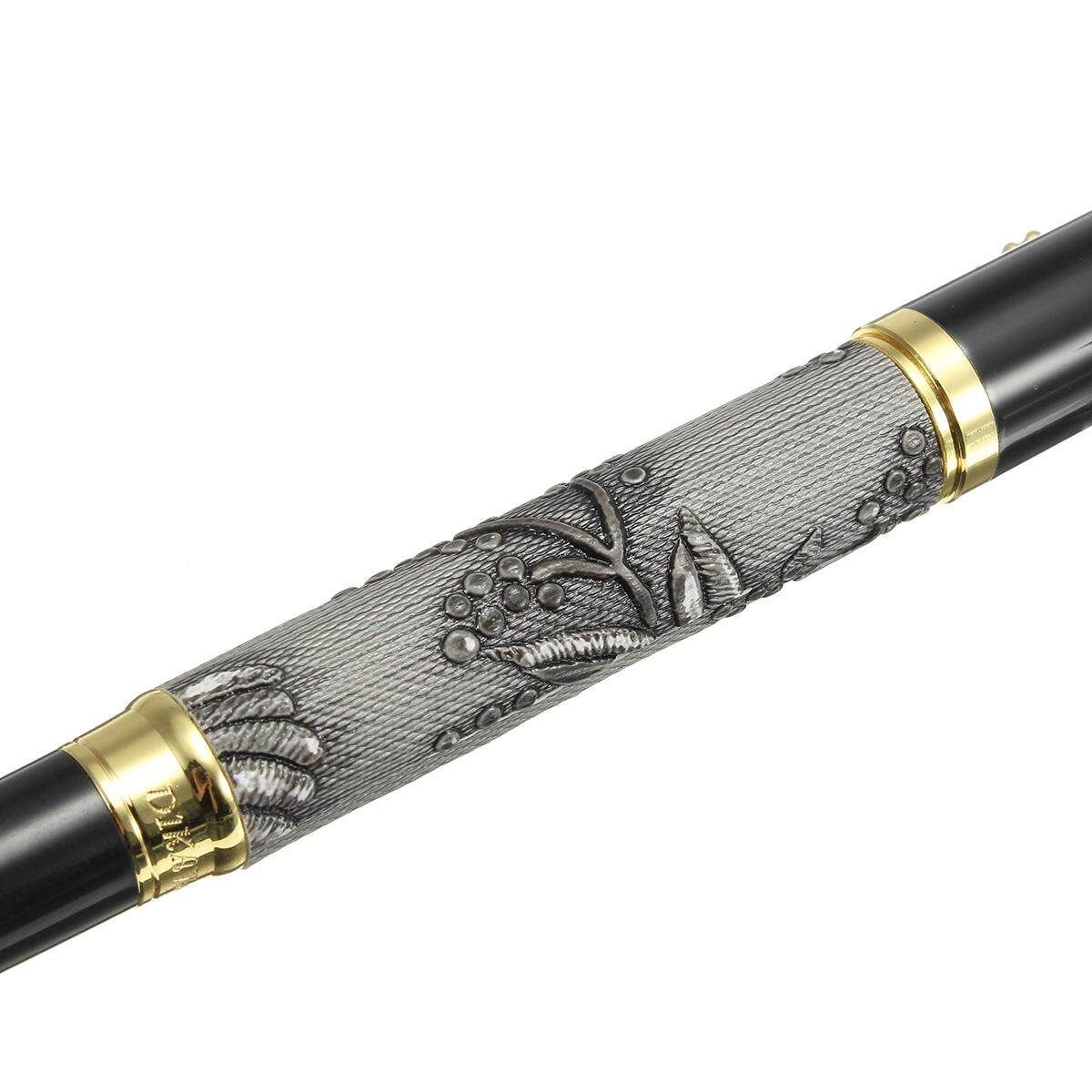 Fountain Pen Grey With Gold Dragon Clip Calligraphy Nib Fine Luxury Writing Pen Grey