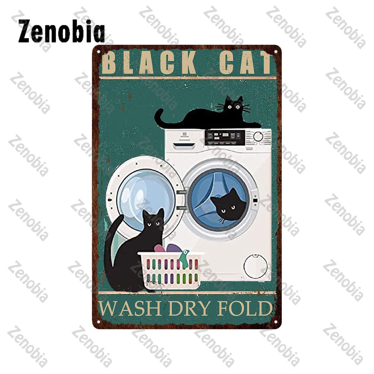 Black Cat Metal Sign Wine Sewing Machine Washing-3.8X-15