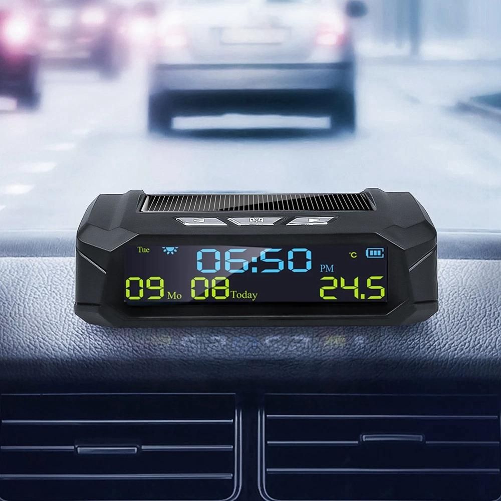 Car Solar Digital Clock with LCD Time Date In-Car Temperature Display for Outdoor Personal Car Part Decoration B