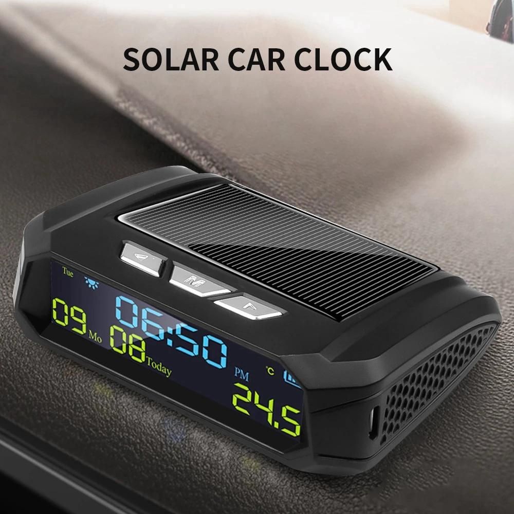 Car Solar Digital Clock with LCD Time Date In-Car Temperature Display for Outdoor Personal Car Part Decoration B