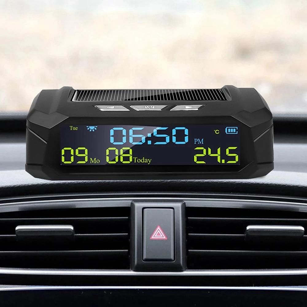 Car Solar Digital Clock with LCD Time Date In-Car Temperature Display for Outdoor Personal Car Part Decoration B