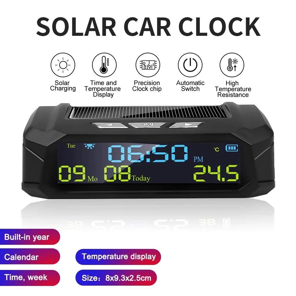 Car Solar Digital Clock with LCD Time Date In-Car Temperature Display for Outdoor Personal Car Part Decoration B