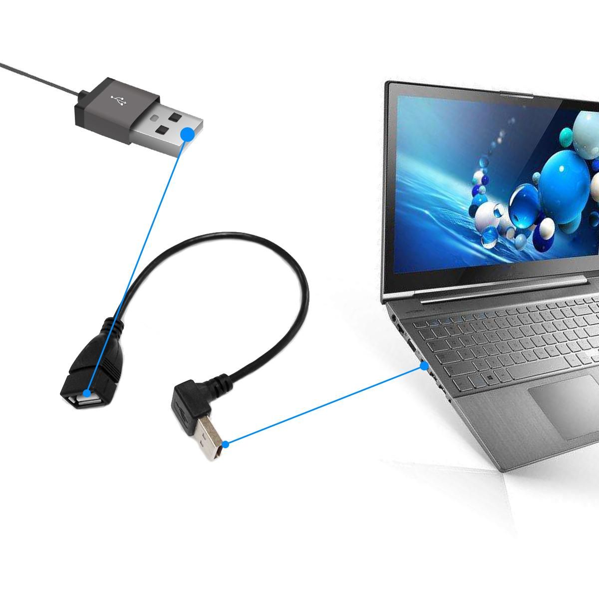 USB2.0 male to female extension cable 25CM 90 degree elbow