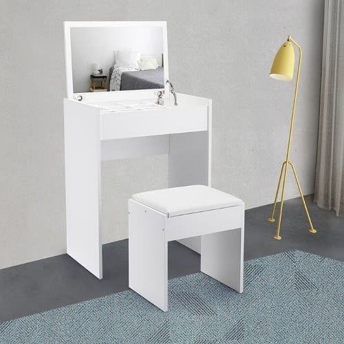 J Best Venture Vanity Set With Stool & Mirror - White