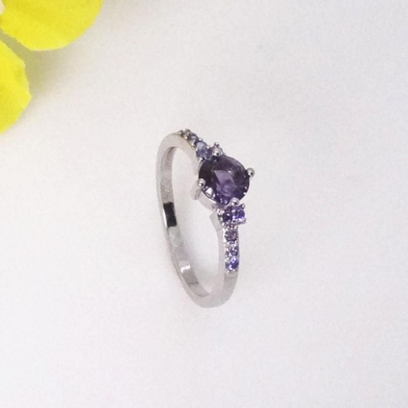 Luxury Women Faux Amethyst Inlaid Finger Ring-Purple