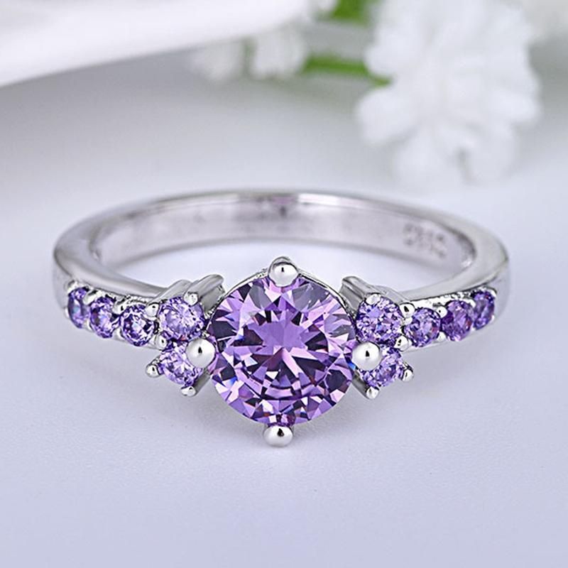 Luxury Women Faux Amethyst Inlaid Finger Ring-Purple