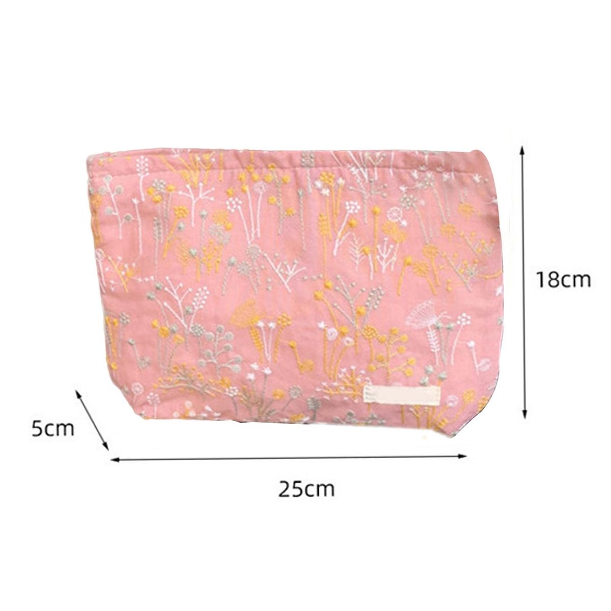 Floral Embroidered Travel Cosmetic Bag Spacious Portable for Makeup Pink