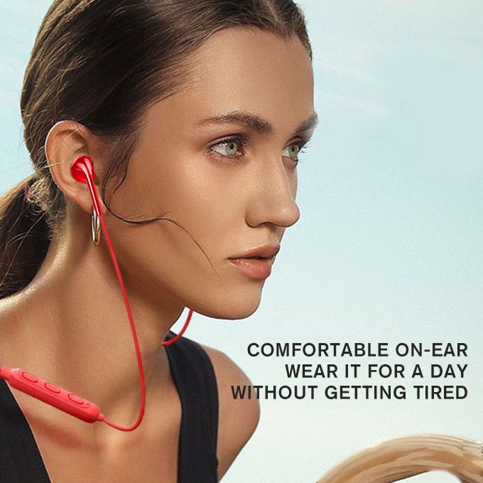 Neck Hanging Wireless Earbud Bluetooth Headset Earphone Red