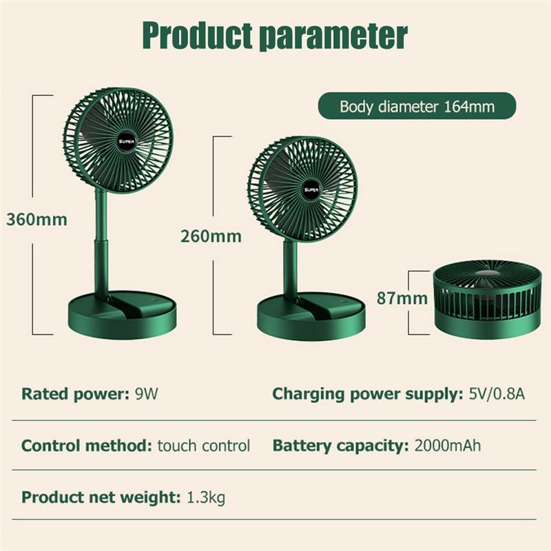 Desk Small Folding Mini Fan Rechargeable 3-speed Portable