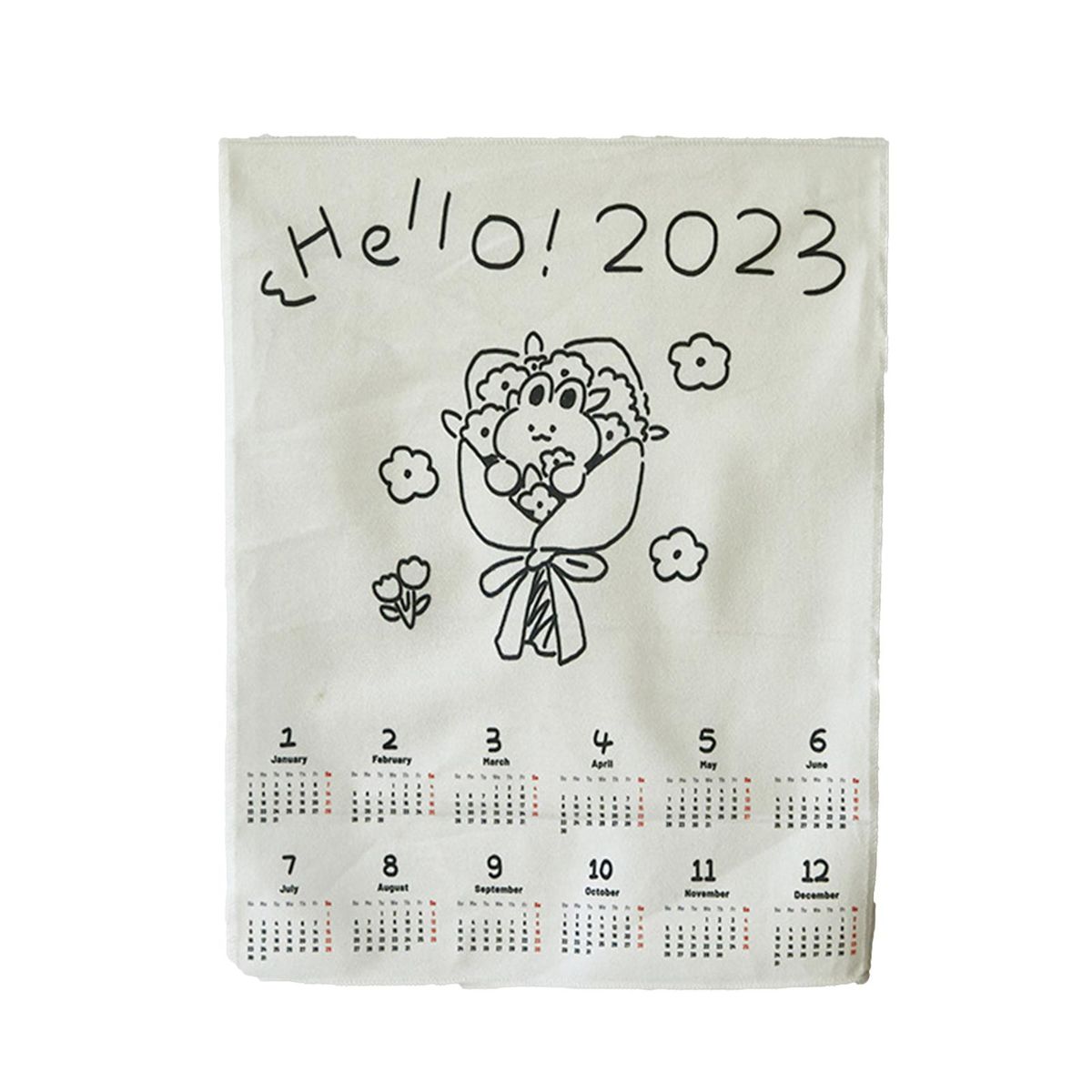 Calendar Hanging Cloth Bunny Pattern 2023 Calendar Hanging Cloth Room Decor